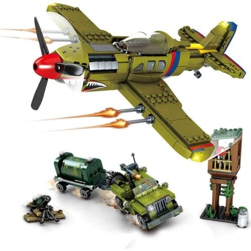 Military series World War II American Pearl Harbor base weapon trailer fighter DIY Model Building Blocks Toys Gifts