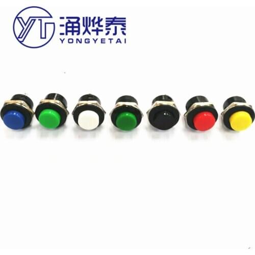 YYT 10PCS R13-507 series button switch 16MM self-reset, blue, green, white, black, red, yellow, round, non-self-locking