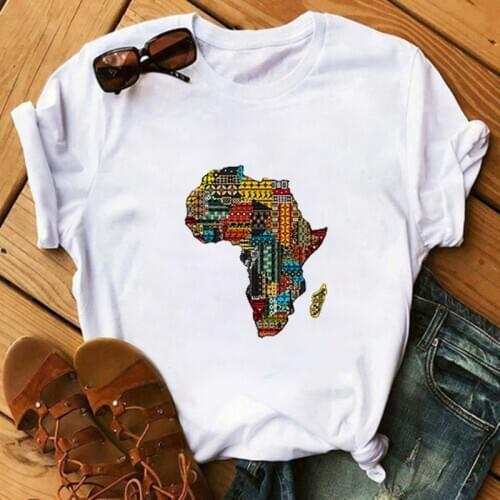 Melanin Educated Black Girl Africa Map Graphic Print Women Shirt Summer Short Sleeve Tshirt Harajuku 90s Kawaii Female Tops Tee