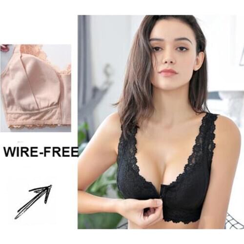 Female Vest Front Zipper Push Up Bra Full Cup Sexy Lace Bras For Women Bralette Top Plus Size Seamless Wireless Gather Brassiere