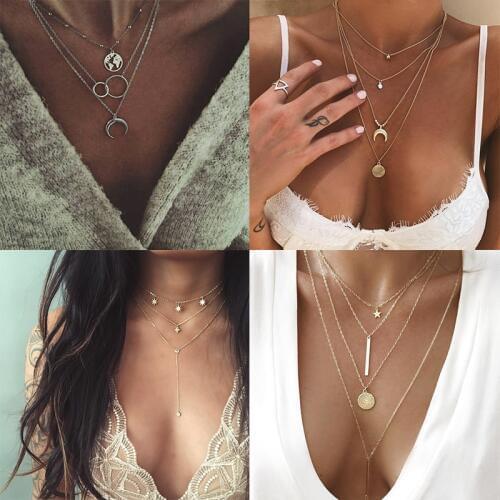 Fashion Necklaces & Pendants Vintage Multilayer Choker Necklace for Women Maxi Collar Collier Femme Moon Jewelry Accessories