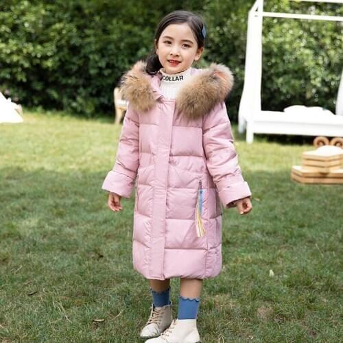 Winter Girls Clothing 2019 New Thick Cotton Girl Coats Warm Fur Collar Hooded long down Coats For Kids Outerwear LZ332