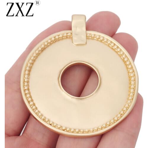 ZXZ 2pcs Matte Gold Large Hollow Open Round Charms Pendants for Necklace Jewelry Making Accessories 64x55mm
