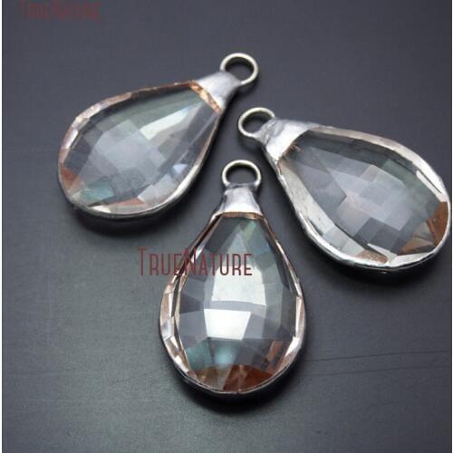 10pcs 10Pcs Teardrop Crystal Pendant Soldered Silver Clear Crystal Pendant Charm PM20072