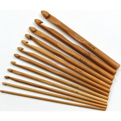 100set 12-Size 3mm-10mm Crochet Hooks Bamboo Knitting Needles Knit Weave Yarn Crafts DIY Knitting Tools Craft Knitting Needles
