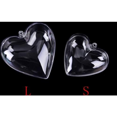 2Pcs 65/80mm Heart Ball Can Open Plastic Bauble Ornament Lovely Clear Candy Boxes Romantic Design Christmas Decorations