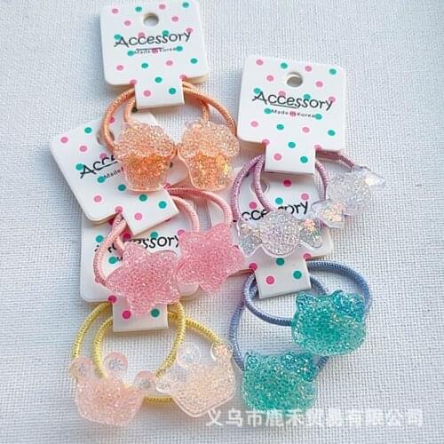 2pcs Summer Girl Baby Imitation Hairpin Shiny Star Crown Candy Rubber Band Crystal Pink Princess Fashion Lovely Hair Rope