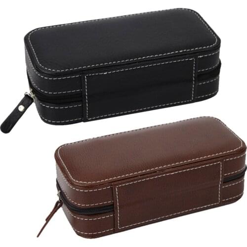 2 Slots PU Leather Watch Box Display Case Organizer with Zipper, Travel Jewelry Storage Gift for Mom. Friend, Father