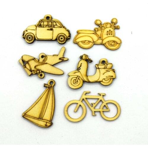 Home Decoration Hanging Ornament Accessory Painting Scrapbooking Craft Wooden DIY locomotive Shape Handmade 20-40mm 20pcs