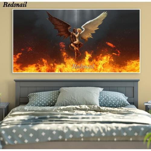 Large 5D DIY Diamond painting Full Diamond embroidery mosaic Wall Art Devil and angel love Black White Feather Angel Wings EE970