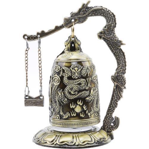 Antique Home Decoration Zinc Alloy Vintage Style Bronze Lock Dragon Carved Buddhist Bell Chinese Geomantic Artware Exquisite