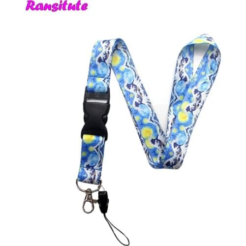 Ransitute R443 Star Sky Kanagawa Surf Neckband Lanyard Key ID Card Gym Mobile Phone With USB Badge Clip DIY Lanyard Lasso