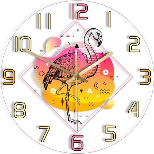 Rainbow Geometric Style Flamingo Silent Non Ticking Wall Clock For Girls Living Room Summer Home Décor Silent Swept Wall Watch