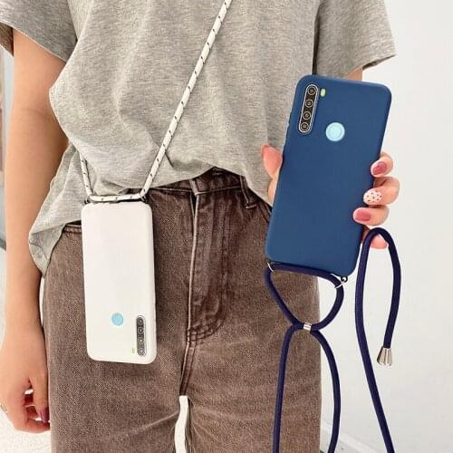 Color Rope Lanyard Casnote Phone Case For Xiaomi Redmi Note 10 9 9S Pro Ring Holder Strap Cover Mi Poco X3 10T Lite Candy Solid