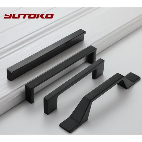 YUTOKO Black Cabinet Handle Square Furniture Hardware Aluminum Alloy Kitchen Door Knobs Cupboard Wardrobe Drawer Pulls