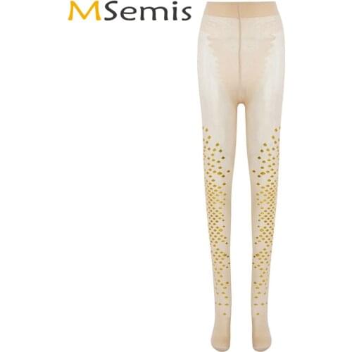 Women Skinny Tights Hosiery Sheer Mesh Stockings Leggings Sparkly Mermaid Fish Scale Printed Pantyhose Sexy See Through Lingerie