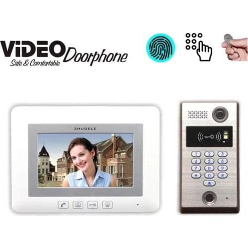 ZHUDELE Home Intercom System 7" LCD monitor Speakerphone intercom Color Video Door Phone doorbell Fingerprint&ID Card&Password