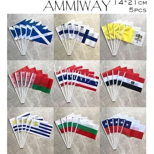 AMMIWAY 14x21cm 5pcs Scotland Finland Vatican Belarus Thailand Hand Flag Egypt Uruguay Bulgaria Chile National Country Flags
