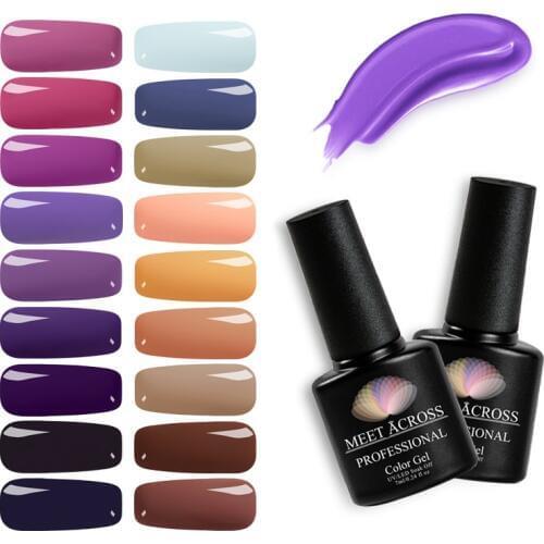 MEET ACROSS 7ml Nail Gel Purple Series Pure Color Coat UV Gel Varnish for Nail Art Long Lasting Decoration Manicure Lacquer