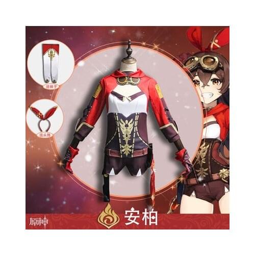 Genshin Impact Amber Cosplay Costome Wig Anime Game Set Sexy Girl Dress Uniform Halloween Party Full Set