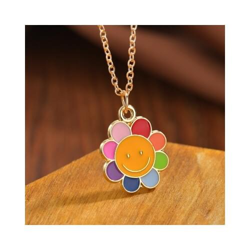 HYTKK Classic Pendant Necklace Murakami rainbow Colorful Petals Smiley cute cloud Necklace for kids Dropshipping Wholesale