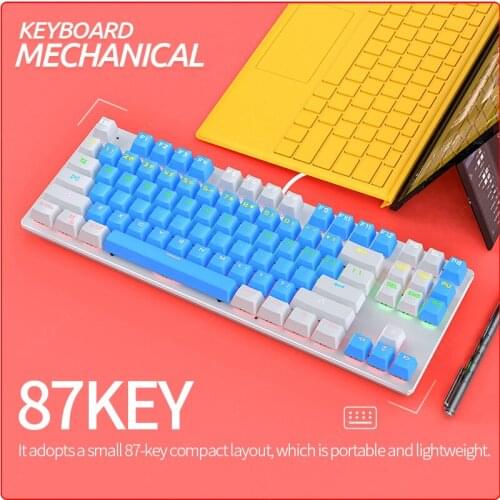 Gaming Keyboard K400 Mechanical Keyboard Blue Black Switch 87-Keys Backlit Wired Computer Keyboards Gamer for PC Laptop Games