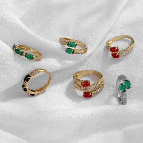 HECHENG ,Colorful Stone Ring,Charm Female Green Red Black Color CZ Jewelry ,Vintage Rainbow Wedding Rings For Women