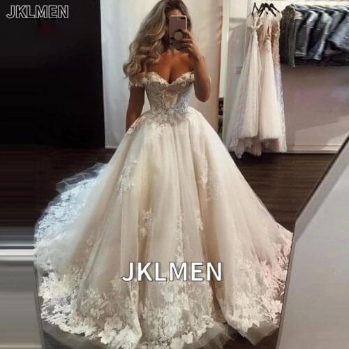 Lace Tulle Ball Gown Wedding Dress 2021 Off-the-shoulder Lace-up Wedding Gowns Custom Made Vestidos De Novia