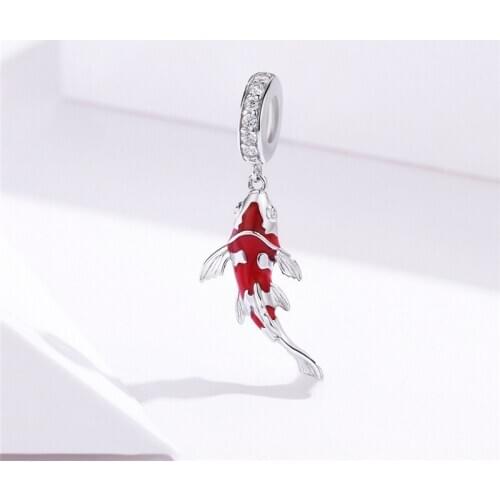LByzHan Enamel Fish Pendant 925 Sterling Silver DANGLE CHARM Fit Bracelet Necklace Women Fine Jewelry CMC085