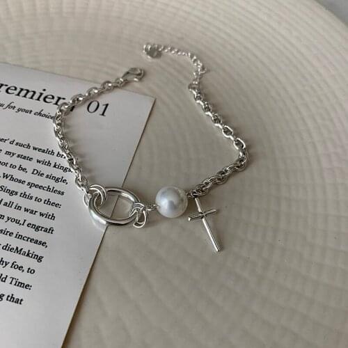 Miuoxion Fashion Personality Punk Party Jewelry Retro Pearl Cross Bracelet For Women Feature Namour Charm Gift All Seasons