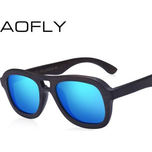 AOFLY BRAND DESIGN Polarized Wooden Sunglasses Men Women Handmade Bamboo Frame Fashion Style Mirror Eyewear AF611