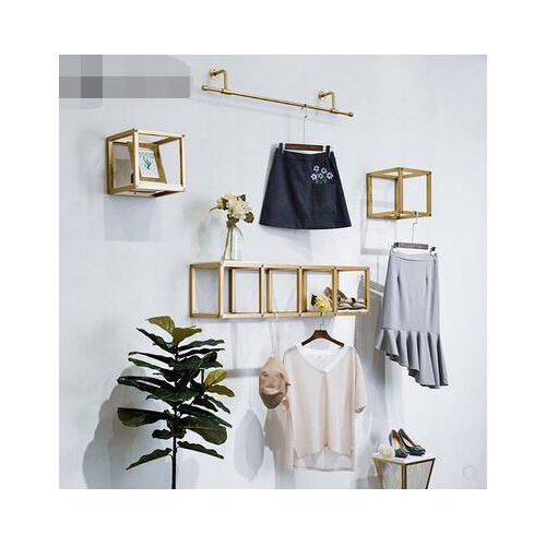 On the clothing store The Wall clothes rack display rack golden simple iron wall-mounted simple modern decoration bag display