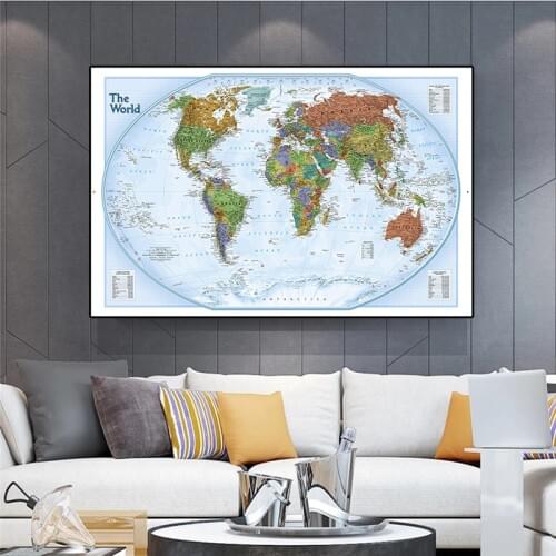 150x100 Non-woven Non-Smell Map World Map With Important Cities Of Various Countries Marked Without National Flag