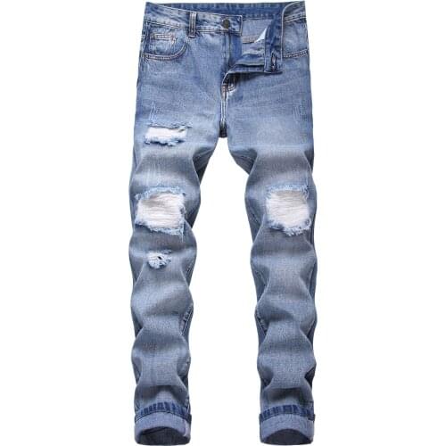 New Arrival Mens Ripped Hole Jeans Casual Slim Skinny Blue Jeans para hombre Men Trousers Fashion Male Hip hop Denim Pants