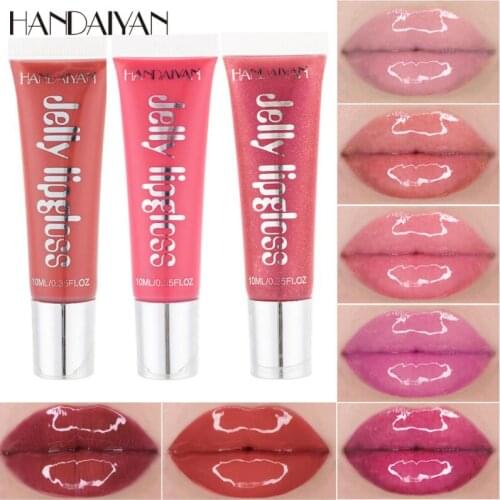 HANDAIYAN Jelly Nourishing Liquid Lipgloss Waterproof Candy Color Gift Moisturizing Shiny Makeup Red Long Lasting Big Lip Gloss