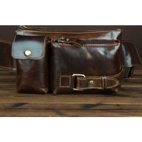 Mens Oil Wax Cowhide Waist Bag Vintage Sling Chest Messenger Shoulder Genuine Leather Purse Pouch Fanny Pack Hip Bum Belt Bags