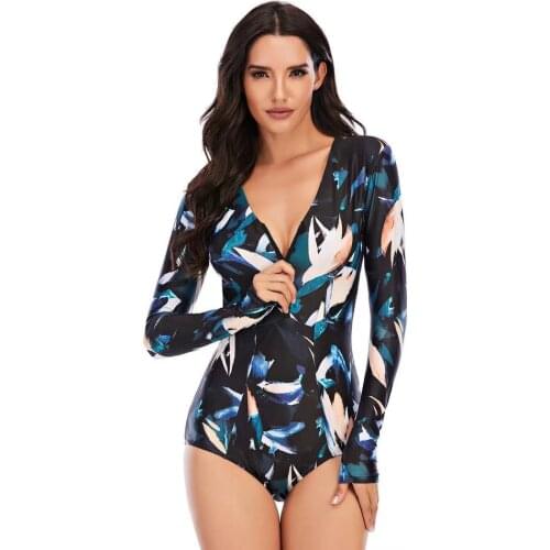 2020 Long Sleeves Rashguard Floral One Piece Swimsuit Women Surf Swimwear For Diving UV Swimming Shirt Rash Guard Wetsuits