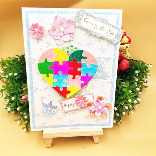 Heart Puzzle Love Letter Frame Metal Steel Cutting Dies Stencil DIY Scrapbooking Background Paper Card Embossing Die Template