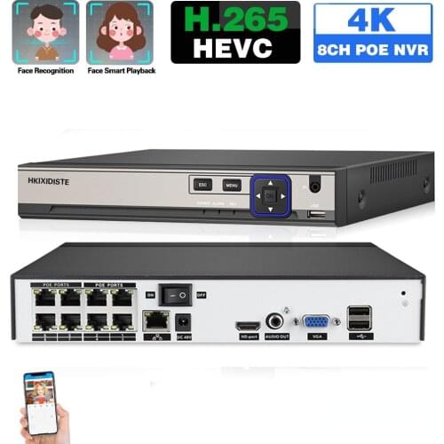 CCTV NVR Recorder 8 Channel 4K H.265 POE NVR Face Recognition 8MP POE Network Surveillance Video Recorder 8CH XMEYE NVR ONVIF