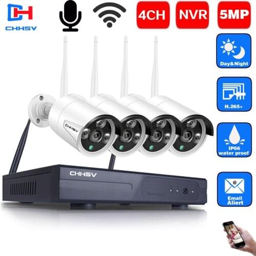 HD Home 5MP IP Security Camera System Wifi NVR Kit 4CH Outdoor Motion Detection CCTV Video Surveillance Camera System Kit h.265
