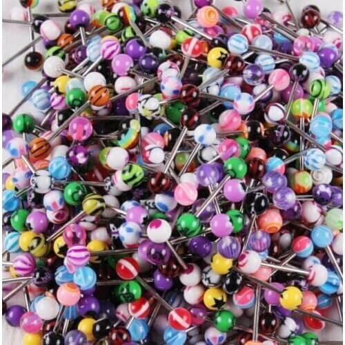 Tongue Barbell Colorful Stainless Steel Bar Acrylic Ball Tongue Rings Bars Body Jewelry Piercing