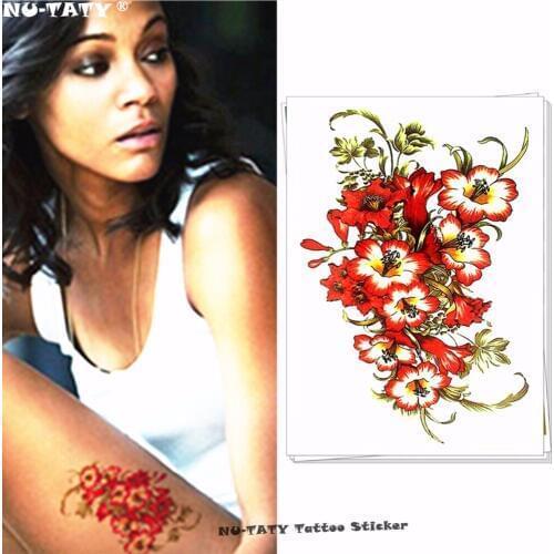 Nu-TATY Red morning glory Temporary Tattoo Body Art Flash Tattoo Stickers 17*10cm Waterproof Fake Tatoo Styling Wall Sticker