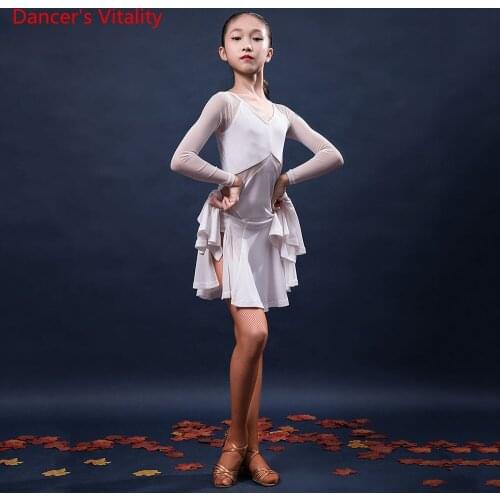 Latin Dance Training Clothes Female Children Autumn And Winter Long-Sleeved Dress New Child Performance Competition Clothing