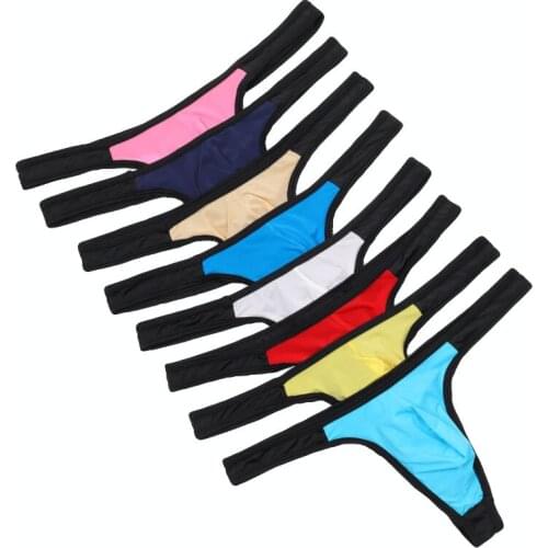8PCS Mens Briefs Sexy Ice Silk Low Waist Bikini Underpants Mens Briefs Underwear Men Sexy Underwear U Convex Thong Pantie