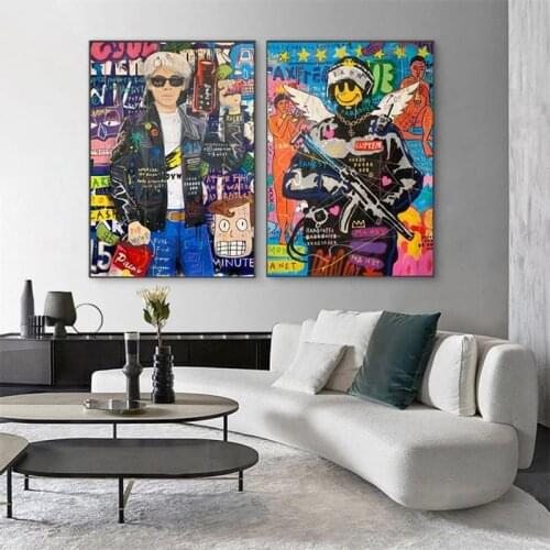 Street Smile Soldier Graffiti Art Canvas Painting Reporter Posters And Portrait Painting Wall Art For Living Room Home Decor