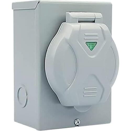 RV Power Outlet Box, 50A 125/250V Enclosed Lockable Weatherproof Outdoor Electrical Box for Camper Travel Trailer