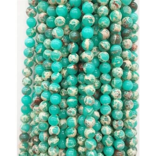 Factory Price Natural Blood Red Green Sea Turquoise Imperial Jasper Round Loose Beads 15" Strand 6/8/10MM For Jewelry Making DIY