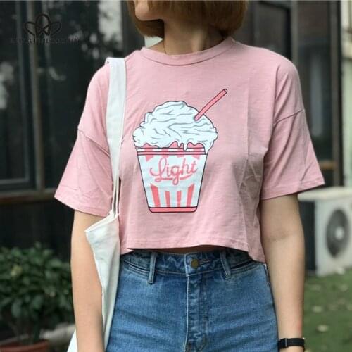 Bella Philosophy Summer Autumn New Harajuku Kawaii T- shirt Women Summer Ice Cream Cotton Loose T-shirt Female Crop Top Tees