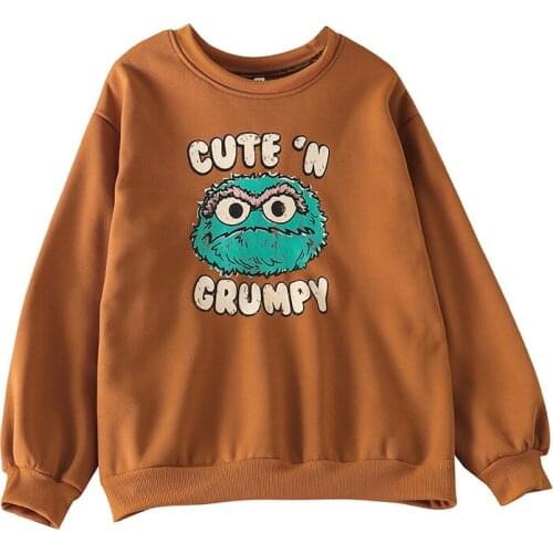 Autumn Winter New Print Loose Plus Velvet O-neck Women Hoodie Cuten Grumpys Little Monster Fur Ball Sweatshirt Harajuku Female