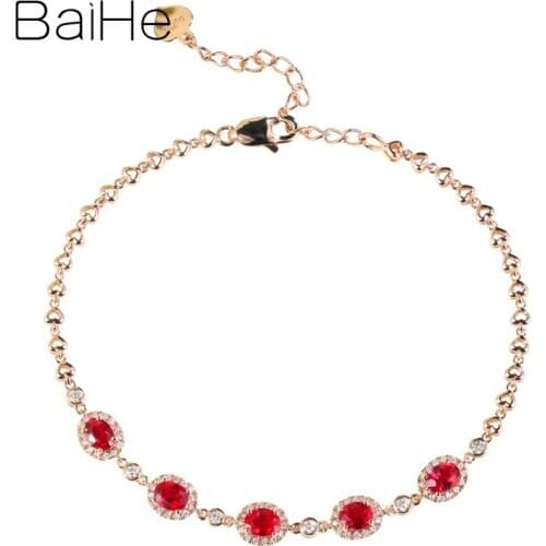 BAIHE Solid 18k Rose Gold 0.80ct Natural Rubis 0.29ct Natural Diamonds Trendy Fine Jewelry beautiful Diamond Ruby Women Bracelet